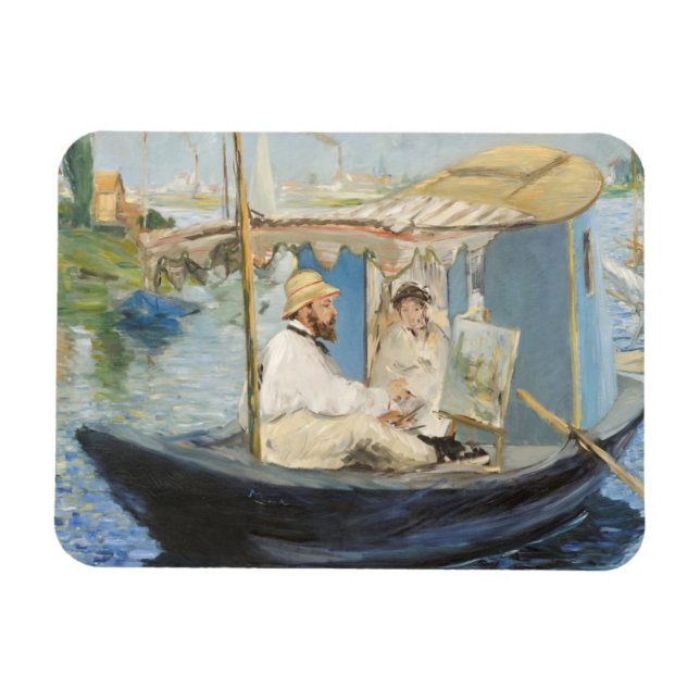 Ímã Edouard Manet - Pintura Monet no Barco Estúdio (Horizontal)
