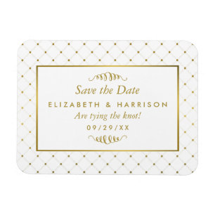 Ímã Efeito de Folha Branca e Ouro Moderno Salve a Data