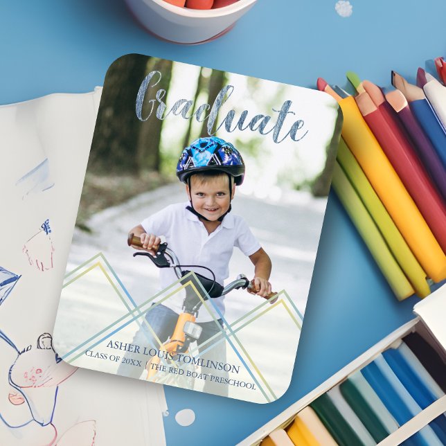 Ímã Efeito de Transparência Delicada Azul Antes da Gra (Blue Delicate Transparency Effect Pre K Graduation Magnet.)