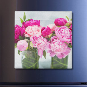 Imã Efeito Pintado a Óleo de Peônias Rosa Vibrante