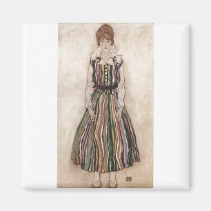Imã Egon Schiele - Edith Schiele no vestido listrado