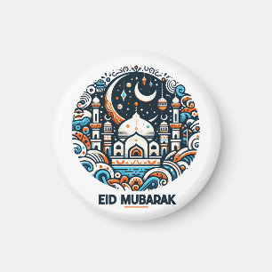 Imã Eid Mubarak Decorre Crescente Colorida Arte Mesqui