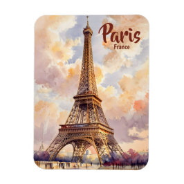 Ímã Eiffel Tower Paris Sunset Watercolor Travel Custom
