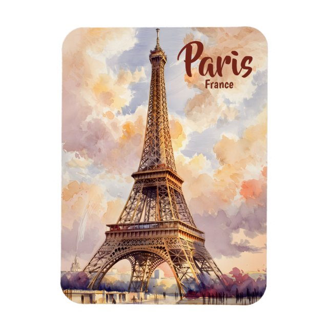 Ímã Eiffel Tower Paris Sunset Watercolor Travel Custom (Vertical)
