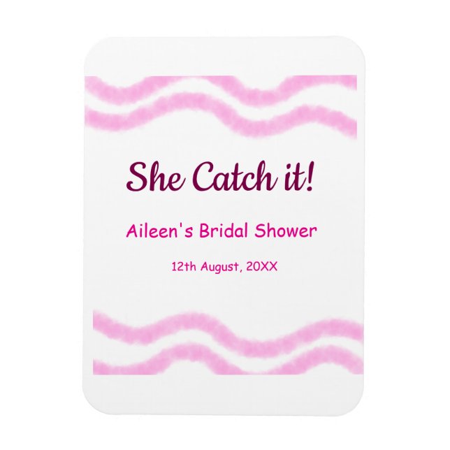 Ímã Ela pega linhas em espiral rosa de aquarela casame (Vertical)