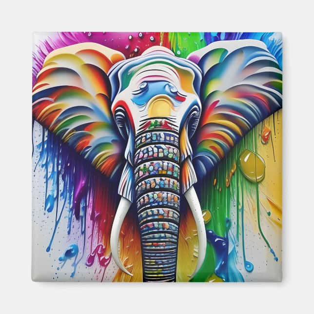 Imã Elefante Africano Colorido Paint Splatter (Frente)