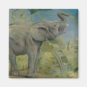 Imã Elefante africano vintage na selva, EJ Detmold