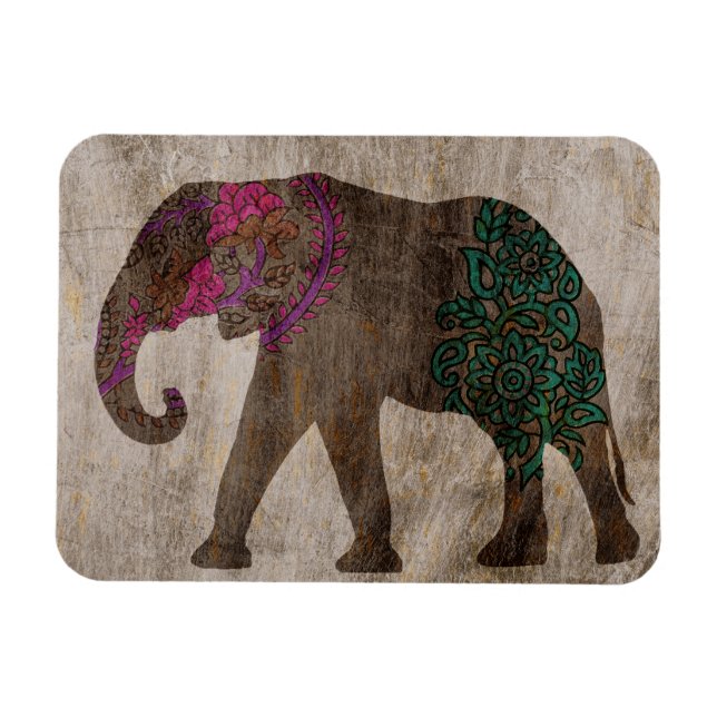 Ímã Elefante Asiático Tribal Zen (Horizontal)