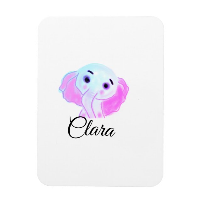 Ímã Elefante bebê azul rosa simples aquarela adicionar (Vertical)