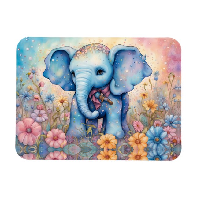 Ímã Elefante Bonito de Bebê em Jardim de Margarida Pas (Horizontal)