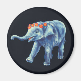 Imã Elefante Cinto De Azul Com Piso De Flores Crianças