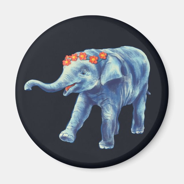 Imã Elefante Cinto De Azul Com Piso De Flores Crianças (Frente)