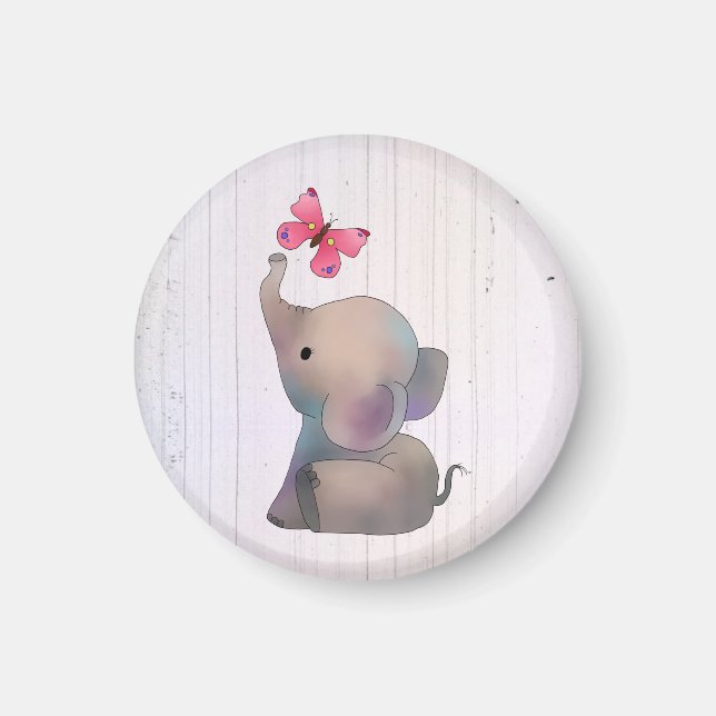 Imã Elefante com borboleta rosa (Frente)