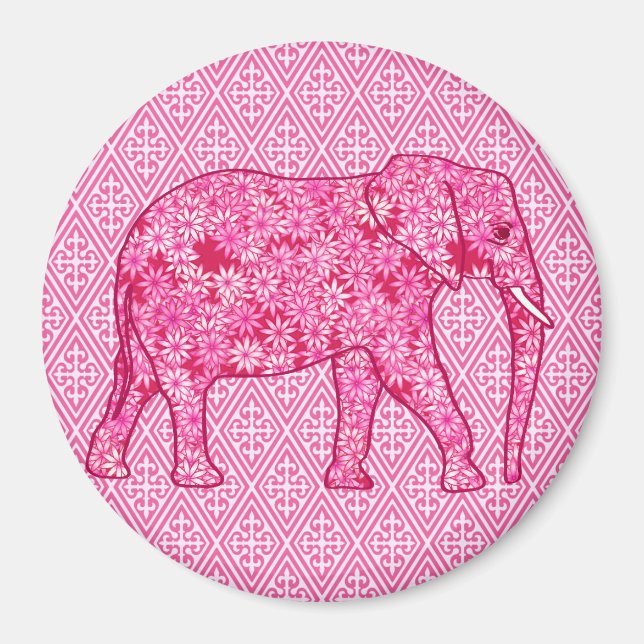 Imã Elefante da flor - cor-de-rosa fuchsia (Frente)