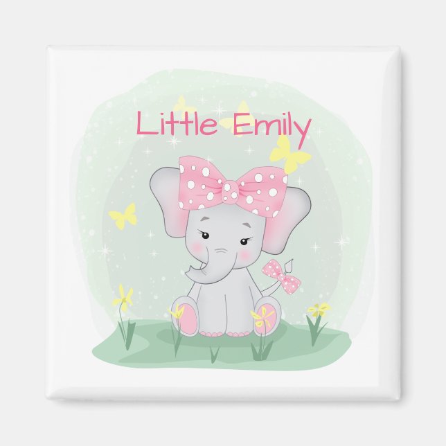 Imã Elefante de bebê bonito com arco rosa numa clareir (Frente)