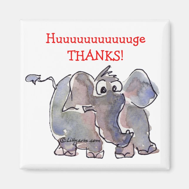 Imã Elefante de Cartoon Obrigado, Presente Magneta (Frente)