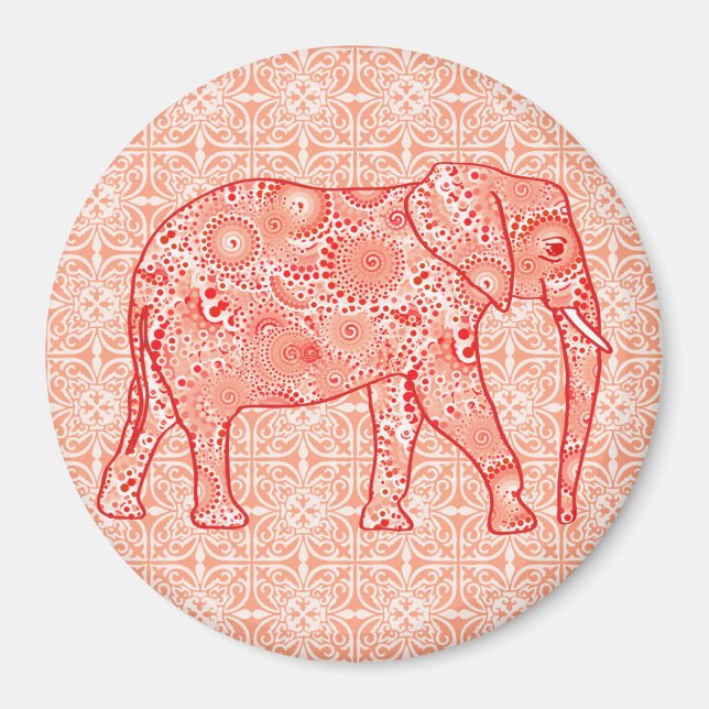 Imã Elefante de espiral frontal - laranja coral e bran (Frente)