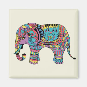 Imã Elefante de Mandala de Cor Vibrante
