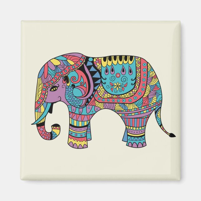 Imã Elefante de Mandala de Cor Vibrante (Frente)