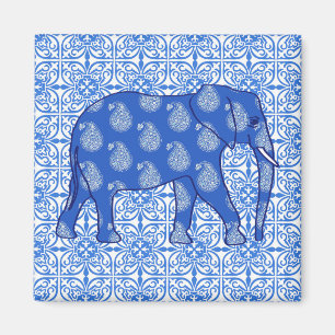 Imã Elefante de Paisley - azuis cobaltos e branco