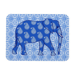 Ímã Elefante de Paisley - azul de cobalto e branco