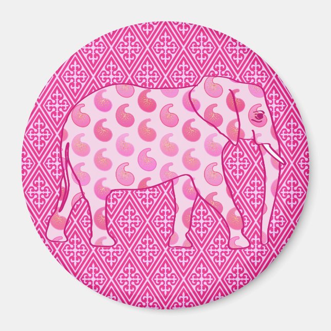 Imã Elefante de Paisley - rosa-gelo e fuchsia (Frente)
