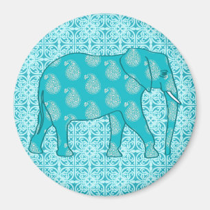 Imã Elefante de Paisley - turquesa e aqua