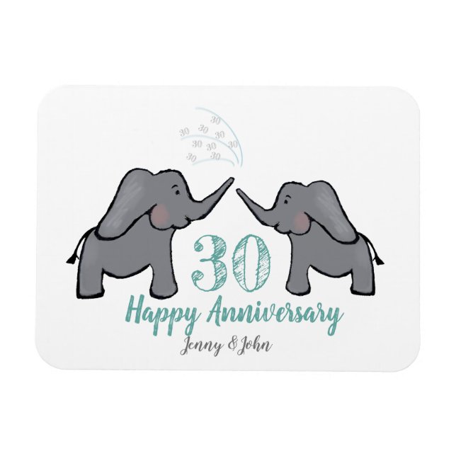 Ímã elefante do aniversário de casamento de pérolas de (Horizontal)