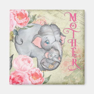 Imã Elefante e Dia de as mães Floral Baby Vintage