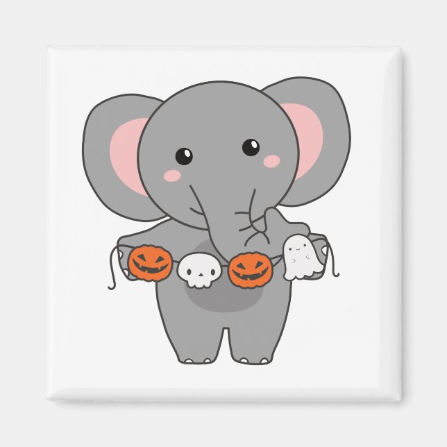 Imã Elefante Feliz Halloween Pumpkin Bat Costume (Frente)