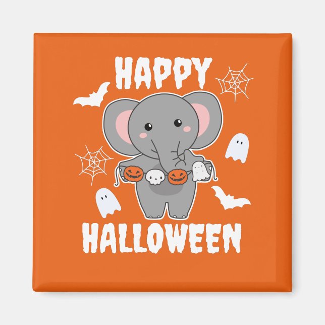 Imã Elefante Feliz Halloween Pumpkin Bat Costume (Frente)