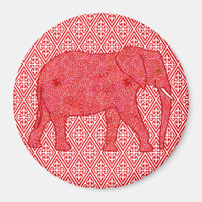 Imã Elefante flor - vermelho profundo e coral (Frente)