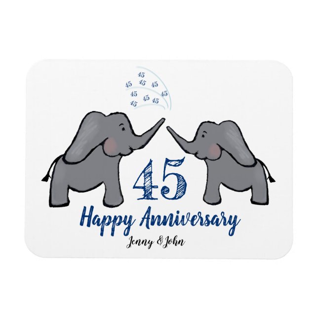 Ímã elefante fofo do aniversário de casamento do 45º S (Horizontal)