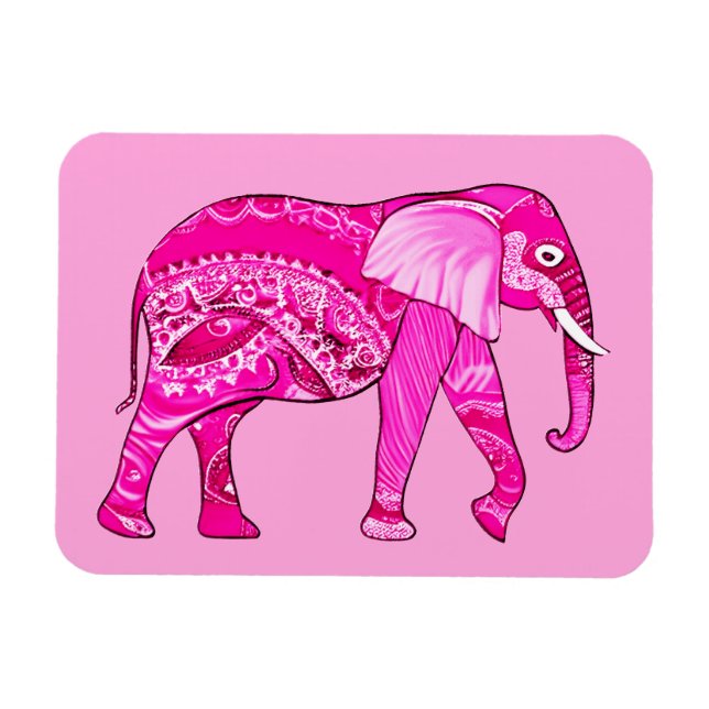 Ímã Elefante Indiano em um Patterno Árabe Rosa da Foss (Horizontal)