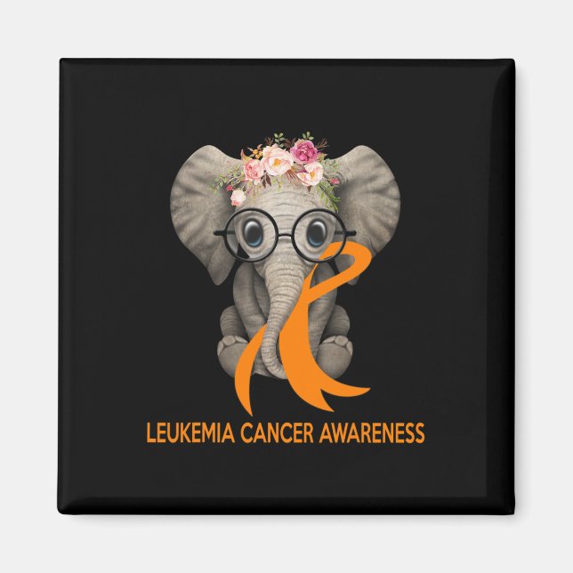Imã Elefante Laranja Fita Leucemia Cancer Sensibilizaç (Frente)