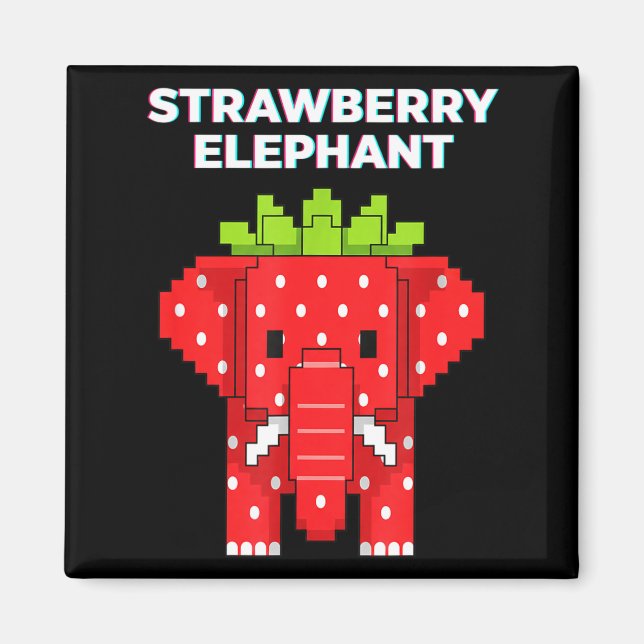 Imã Elefante morango arte pixel animal de selva fofo (Frente)