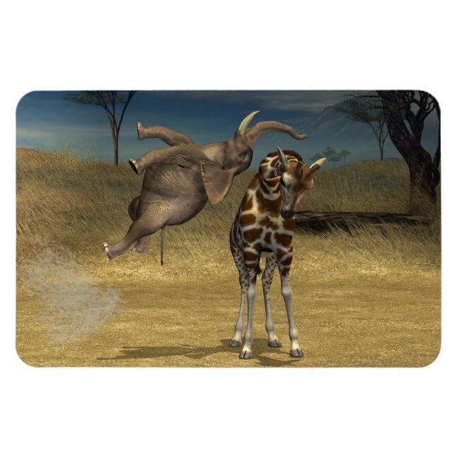 Ímã Elefante Salta Sobre Girafa (Horizontal)