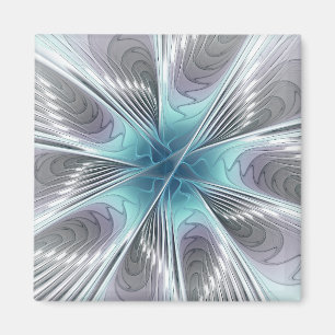 Imã Elegance Modern Blue Cinza White Fractal Art Flowe