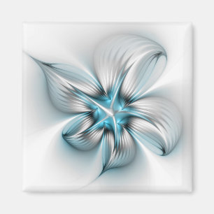 Imã Elegância Floral Arte Fractal Azul Abstrata Modern