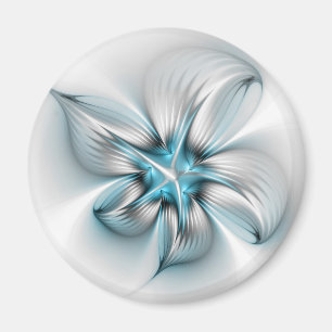 Imã Elegância Floral Arte Fractal Azul Abstrata Modern