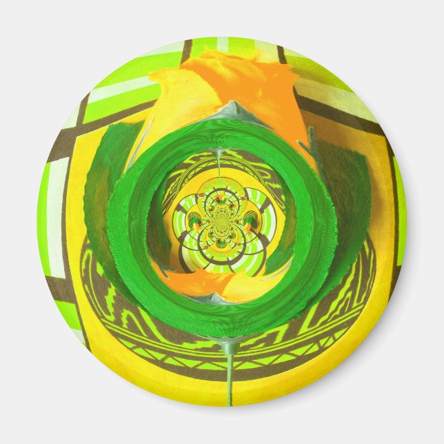 Imã Elegância ouro: Linda Arte Rosa Amarela Africana (Frente)