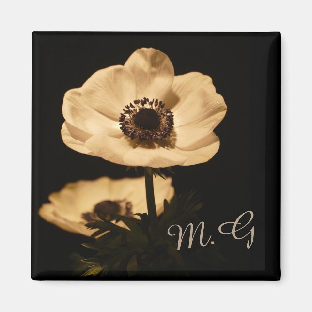 Imã Elegant Anemone Flowers Initials (Frente)