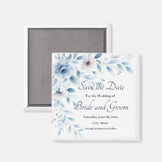 Imã Elegant Blue Floral Wedding Save the Date Magnet