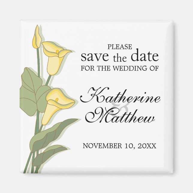 Imã Elegant Calla Lily In Yellow Save The Date Magnet (Frente)