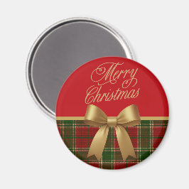 Imã Elegant Christmas Plaid Magnet with Gold Bow