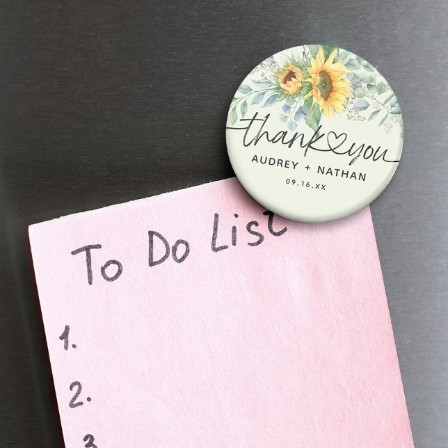Imã Elegant Girassol Eucalipto Casamento Agradecimento (Elegant Sunflower Eucalyptus Thank You Wedding Magnet)