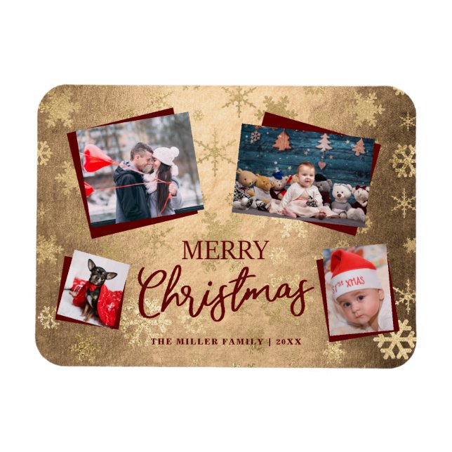 Ímã Elegant Gold Merry Christmas Custom Photo Collage (Horizontal)