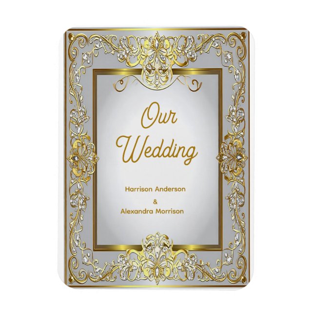 Ímã Elegant Gold & Silver Wedding Invitation – Ornate  (Vertical)