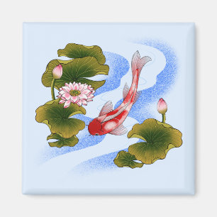Imã Elegant koi carp in lotus pond