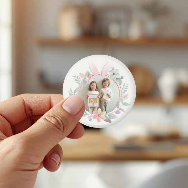 Imã Elegant Pastel Easter Photo Frame with Bunny Ears  (Criador carregado)